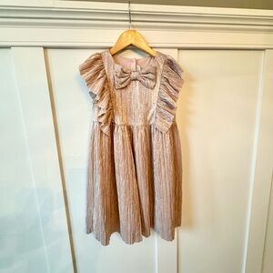 Janie and Jack Crimped Ruffle Gold Shimmer Dress